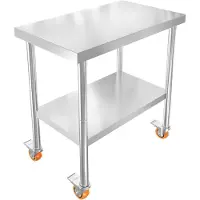 ACXIN RVS Werktafel Met Wielen Met Rem - 201 RVS + MDF - Verstelbare Poten - 300kg - 85x76x46cm