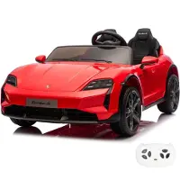 Vrooomy Porsche Taycan Turbo S 24V Elektrische Kinderauto 2-Zitter 2 tot 6 jaar – Officieel Gelicentieerde Luxe 2-Persoons Sportwagen met 24V Accu, EVA-Banden & Bluetooth – Rood