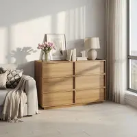 STILVORA Dressoir - Minimalistisch Met 6 Lades Voor Slaapkamer En Hal - MDF En Spaanplaat - 127x48x80 Cm - Eikenkleur