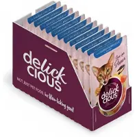 Delickcious volwassen katten natvoer zalm en mosselen in saus