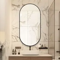OKWISH Boogspiegel – Moderne Boogvorm – 60 x 120 cm – Aluminium – Zwart – Voor Badkamer, Hal Of Slaapkamer