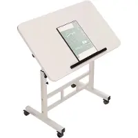 Happiq Mobiel Sta-bureau Zit-sta bureau Verrijdbaar - Voor Thuiskantoor & Laptop - Verstelbare Hoogte - Witte Sta-tafel met Wielen - zit sta bureau verstelbaar bureau - Wit 60x40cm