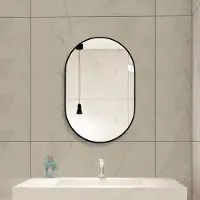 OKWISH Boogspiegel – Modern Wandmodel 60 x 120 cm – Glas en Metaal – Zwart – Verticaal of Horizontaal voor Badkamer