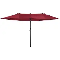 Merax Dubbele parasol 455 x 270 cm - Ovale terrasparasol - Met handslinger - Stalen frame - 12 baleinen - Extra groot schaduwdoek - Wijnrood - Voor tuin terras balkon