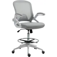 Merax Bureaustoel Ergonomisch met Voetring - Verstelbare Kantoorstoel met Opklapbare Armleuningen en Wipfunctie - Draaistoel met Mesh Rugleuning - Lichtgrijs