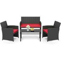 KOMFOTTEU 4-delig Tuinmeubelset voor buiten, polyrotan, 2-zitsbank, 2 stoelen, salontafel, glasplaat, voor 4 personen, tuinmeubelen voor terras, terras