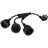 Kabelmeister CEE 7/7 (haaks) - 3x CEE 7/3 stroom verlengkabel met splitter | 3x 1,50mm | zwart | 0,20 meter