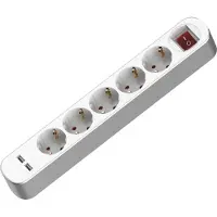 Plastrol Stroomverdelers met 5 Schuko-stopcontacten, 250V, 16A, 3 meter, met schakelaar en 2 USB-poorten