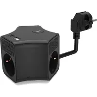 Plastrol Verlengsnoer met 3 Schuko-stopcontacten (230V), 2 meter lang, met USB-A en USB-C poorten en schakelaar, merk