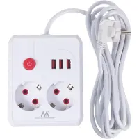 Macleans stekkerdoos met verlengkabel, 2 stopcontacten + 3 USB-poorten, 110-240V AC, 50/60Hz, 2 x 1A, max. 2500W, 3 meter, wit, model MCE388 W