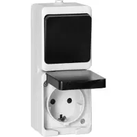ORNO Buiten wandcontactdoos met schakelaar opbouw - Meet aan/uit schakelaar IP54 - Stopcontact buiten Schuko - Wit/Antraciet