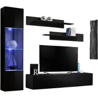 Meublorama Wandcompositie FLY G3 zwevend TV-meubel in glanzend zwart met LED-design