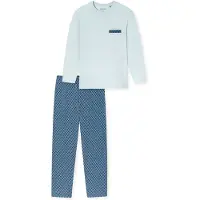 Schiesser Pyjama lang 'Comfort Nightwear' navy / lichtblauw / wolwit