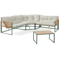 Casa.pro Loungeset 'Karg', inclusief sofa, salontafel en kussens, met een rattanlook, in de kleuren groen/beige
