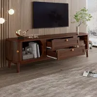 STILVORA TV-Kast - Lamellen Deuren Met Laden - Uniek Schuifdeurontwerp En Afgeronde Grepen Voor Woonkamer - MDF - 170x39,5x46 cm - Notenbruin
