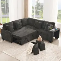 OKWISH Hoekbank 220 x 205 cm - Slaapfunctie, Opbergruimte En Usb En Usb C - Voor Woonkamer - Chenille - Grijs