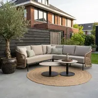 BUITEN living Vienna hoek wicker loungeset 5 personen incl. tafels | wicker + aluminium | zand | 6-delig - 223x223cm