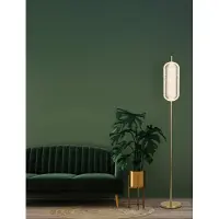 Searchlight LED-vloerlamp Capsule, dimbaar, messing / goud, Woon-/ Eetkamer, metaal, LED vloerlamp
