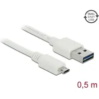 DeLOCK Easy-Micro USB naar Easy-USB-A kabel - USB2.0 - tot 2A / wit - 0,50 meter