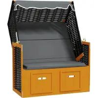 vidaXL Strandstoel met luifel poly rattan en hout zwart en antraciet