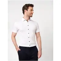 Desoto Casual Slim Fit Jersey overhemd wit, Effen