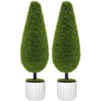 HOMCOM Set van 2 kunstplanten inclusief plantenbak en kunstmos; kunstcipres, wit en groen