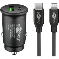 Goobay autolader met 1x USB-A QC en 1x USB-C PD en losse Lightning kabel | 27W