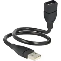DeLOCK USB-A naar USB-A vormbare verlengkabel - USB2.0 - tot 2A / zwart - 0,35 meter