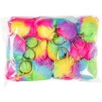 LG-Imports fluffy sleutelhanger regenboog bal, 12st.