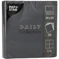 Papstar 20x 20 Servetten DAILY Collection 1/4 vouw 24 cm x 24 cm zwart