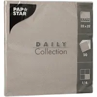 Papstar 15x 20 Servetten DAILY Collection 1/4 vouw 32 cm x 32 cm grijs