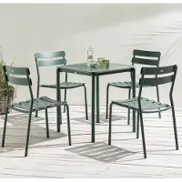 Oviala - Vierkante terrastafel (70 x 70cm) en 4 donkergroene stoelen - Almada