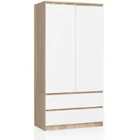 Akord Kleidingkast S90 met 2 Deuren en 2 Lades / Furniture Factory / Sonoma Eik - Wit / 90 x 180 x 51 cm