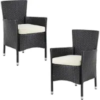 Casaria Polyrotan Tuinstoelen 2 Stuks Zwart/Crème stapelbaar