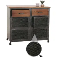 Mendler Ladekast -N28, kast, wielen 2 laden, 3D structuur industrieel retro metaal hout 90x100x40cm ~ zwart, bruin