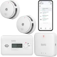 SAVS LinkSmart Slimme bundel - 2 S10-W Rookmelders, 1 C10-W Koolmonoxidemelder en G10 Base Station - Werkt via app - WiFi gateway - Draadloos RF koppelbaar - Brandalarm en CO melder - Smart home