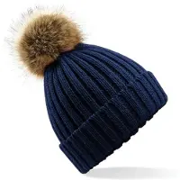 Beechfield Gebreide muts van imitatiebont (Marineblauw)