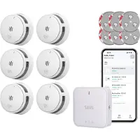 SAVS LinkSmart Slimme Rookmelder bundel zonder boren - 6 S10-W Rookmelders en G10 Base Station - Met magneet montage - Werkt via app - WiFi gateway - Draadloos RF koppelbaar - Brandalarm - Smart home