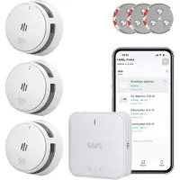 SAVS LinkSmart Slimme Rookmelder bundel zonder boren - 3 S10-W Rookmelders en G10 Base Station - Met magneet montage - Werkt via app - WiFi gateway - Draadloos RF koppelbaar - Brandalarm - Smart home
