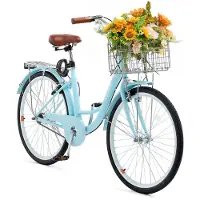 Vevor Cruiser Bike (Banddiameter 660,4 mm) Strandfiets met grote mand en bagagerek