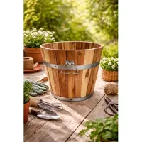 Vatenhandel Stijf Acacia Kuip met handgrepen D38xH32 / Houten Plantenbak / Bloembak / Bloempot / Decoratie / FSC