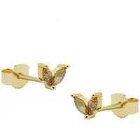 Karma Oorbellen Zirconia Double Champagn Leaves | Goud