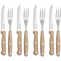 Klausberg 8-Delige Steak & BBQ Set – 4 Steakmessen + 4 Vorken – RVS Bladen – Houten Handgrepen – KB-7976