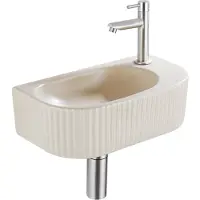 Qeramiq Fuente Fonteinset - 40x21.5x12cm - rechts - glad - halfrond - 1 kraangat - keramiek - fonteinkraan geborsteld rvs - afvoerplug - verlaagd sifon - beige SW1209553/SW696207/SW696217/SW696237