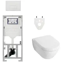 Villeroy & Boch Subway 2.0 DirectFlush Toiletset geberit reservoir bedieningsplaat rechthoekige knoppen - softclose - wit 0701131/0124060/GA26028/SW53743