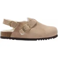 Scholl Klomp Women Fae Backstrap Suede Fur Dark Beige-Schoenmaat 42