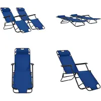 vidaXL Ligbedden inklapbaar 2 st met voetensteun staal blauw - Ligbed - Ligstoelen - Opklapbaar Ligbed - Opklapbare Ligstoelen