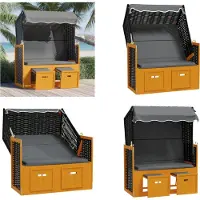 vidaXL Strandstoel met luifel poly rattan en hout zwart en antraciet - Strandstoel - Strandstoelen - Strandkorb - Zitstoel