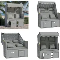 vidaXL Strandstoel met kussens poly rattan en massief hout grijs - Strandstoel - Strandstoelen - Strandkorb - Zitstoel