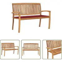The Living Store De Living Store stapelbare tuinbank met kussen, 128,5 cm, massief teakhout